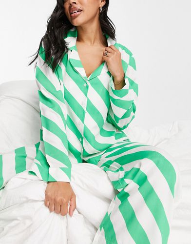 Mix & Match - Chemise de pyjama rayée en modal - Vert et blanc - Asos Design - Modalova