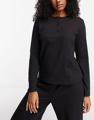 Mix & Match - Haut de pyjama à col tunisien en coton à manches longues - Noir - Asos Design - Modalova