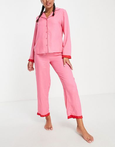 Mix & Match - Pantalon de pyjama en modal avec volants contrastants - et rouge - Asos Design - Modalova