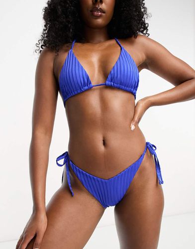 Mix and Match - Bas de bikini côtelé noué sur les côtés avec découpe en V - de cobalt - Asos Design - Modalova