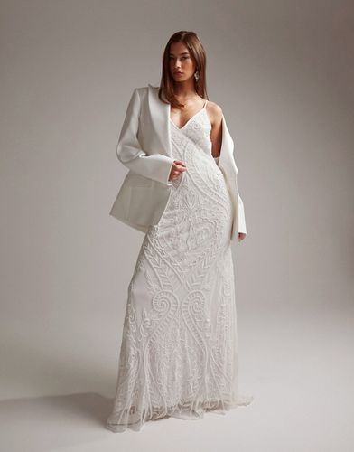 Neve - Robe de mariée caraco à perles brodées placées - Asos Design - Modalova
