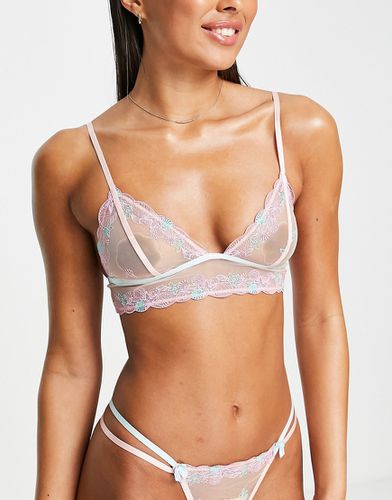 Shelly - Soutien-gorge triangle long en dentelle douce - Pêche et bleu - Asos Design - Modalova