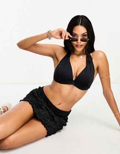 Poitrines généreuses - Haut de bikini triangle maintien élevé à bonnets moulés - Noir - Asos Design - Modalova