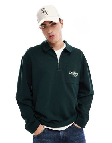 Polo texturé en jersey oversize avec poche imprimée - Vert foncé - Asos Design - Modalova