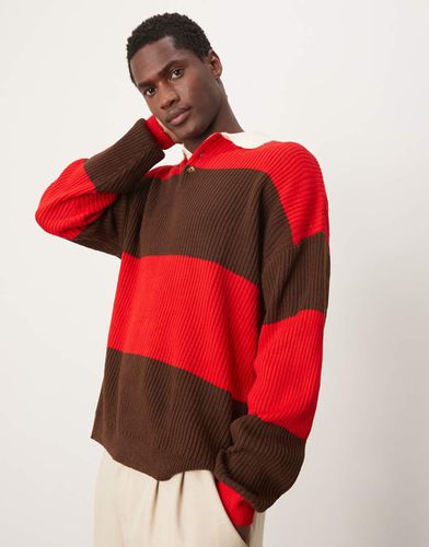 Polo de rugby décontracté en maille à rayures - Rouge et marron - Asos Design - Modalova