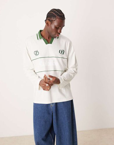 Polo oversize à manches longues et imprimé style sport - Crème - Asos Design - Modalova