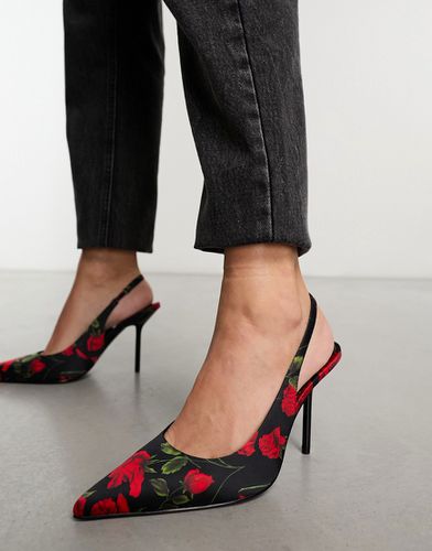 Porsha - Chaussures à bride arrière et talon haut avec motif fleuri - Noir/rouge - Asos Design - Modalova