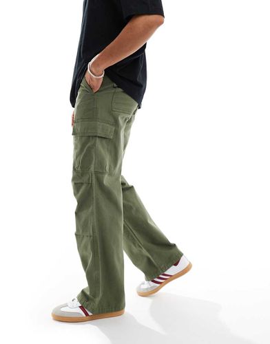 Pantalon cargo baggy avec plis aux genoux - Kaki - Asos Design - Modalova