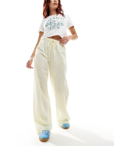 Pantalon ample à enfiler en lin mélangé à rayures - Citron - Asos Design - Modalova