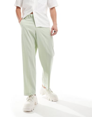 Pantalon ample habillé effet froissé en lin mélangé - sauge - Asos Design - Modalova