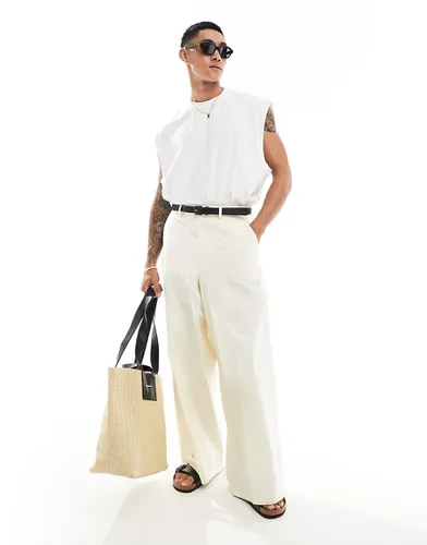 Pantalon ample habillé en lin mélangé - Écru - Asos Design - Modalova