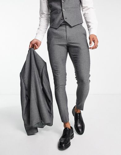 Pantalon de costume ultra ajusté à chevrons en laine mélangée - Anthracite foncé - Asos Design - Modalova