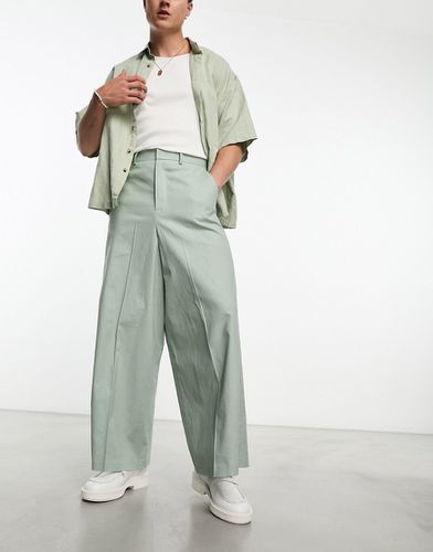 Pantalon de costume ultra ample en lin mélangé - Sauge - Asos Design - Modalova