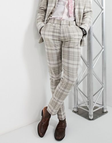 Pantalon de costume ajusté en lin mélangé - Carreaux taupe - Asos Design - Modalova