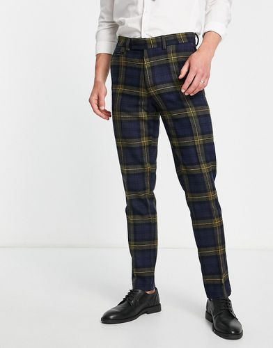 Pantalon de costume coupe slim à carreaux - marine et jaune - Asos Design - Modalova