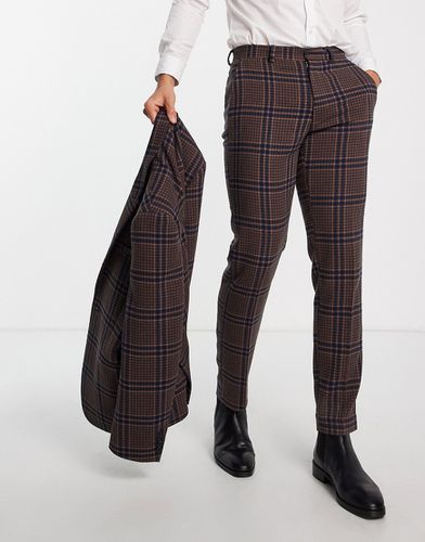 Pantalon de costume coupe slim en laine mélangée à grands carreaux pied de poule - Marron et sarcelle foncé - Asos Design - Modalova