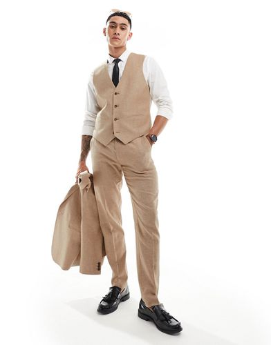 Pantalon de costume slim en lin mélangé à chevrons - Taupe - Asos Design - Modalova