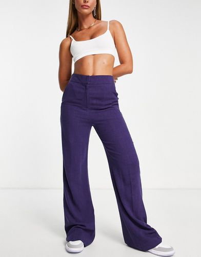 Pantalon décontracté évasé coupe large en lin - Violet - Asos Design - Modalova