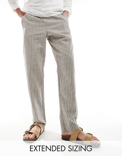 Pantalon droit de plage en tissu épais à rayures avec taille élastique - Bleu/blanc - Asos Design - Modalova