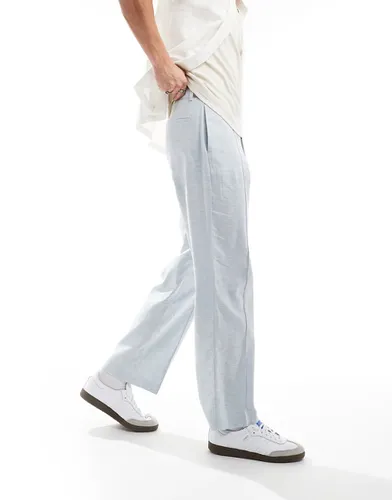 Pantalon large habillé à taille haute en lin à motif chevrons - clair - Asos Design - Modalova