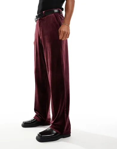 Pantalon large habillé en velours - Bordeaux foncé - Asos Design - Modalova