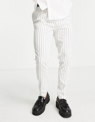 Pantalon skinny habillé en lin mélangé avec nervures - Écru - Asos Design - Modalova