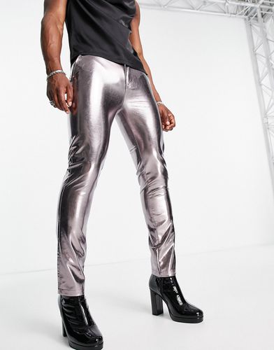 Pantalon slim taille basse en imitation cuir métallisé - Asos Design - Modalova