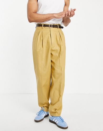 Pantalon slim habillé à taille haute en lin mélangé - Moutarde - ASOS DESIGN - Modalova