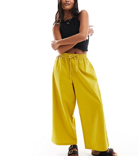 Petite - Pantalon ample facile à enfiler en lin mélangé - chartreuse - Asos Design - Modalova