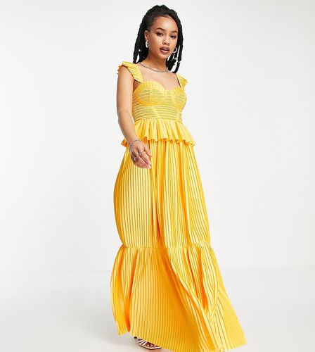 ASOS DESIGN Petite - Robe longue plissée à volants avec détail corset - Jaune souci - Asos Petite - Modalova