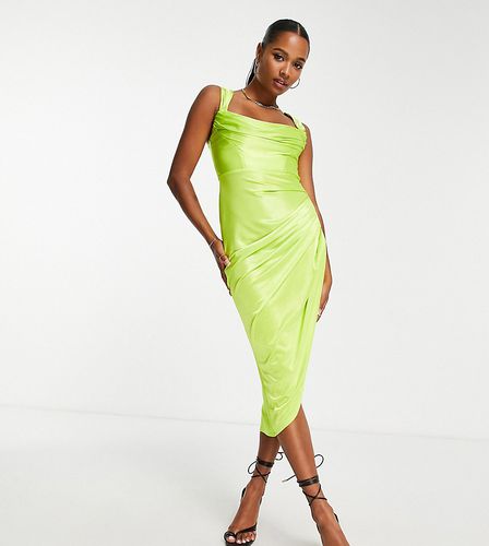 ASOS DESIGN Petite - Robe mi-longue style corset en satin drapé - Citron vert - Asos Petite - Modalova