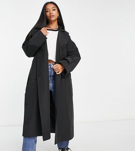 ASOS DESIGN Petite - Trench-coat avec capuche en similicuir - Noir - Asos Petite - Modalova