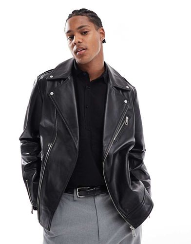 Premium - Blouson style motard en cuir véritable - Asos Design - Modalova