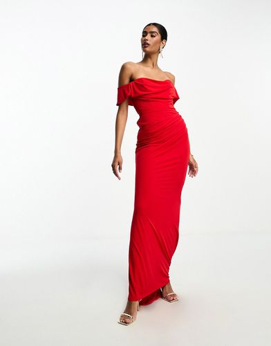 Premium - Robe longue à encolure bardot - Rouge - Asos Design - Modalova