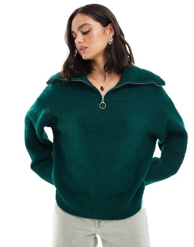 Pull à col zippé en maille duveteuse - foncé - Asos Design - Modalova