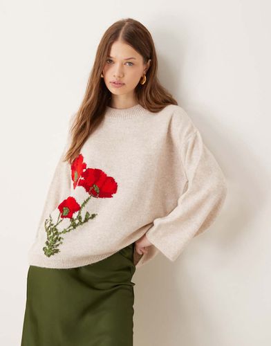 Pull coupe carrée en maille duveteuse à fleurs - Écru - Asos Design - Modalova