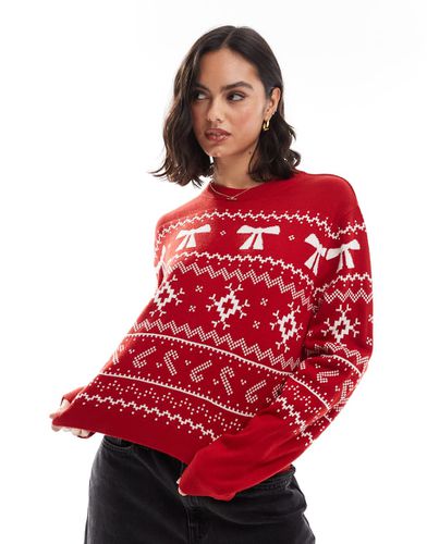 Pull de Noël ras de cou avec motif jacquard - Rouge et crème - Asos Design - Modalova