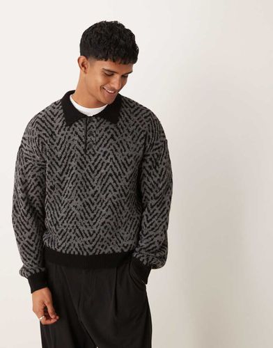 Pull décontracté en maille côtelée coupe carrée à col polo - anthracite - Asos Design - Modalova