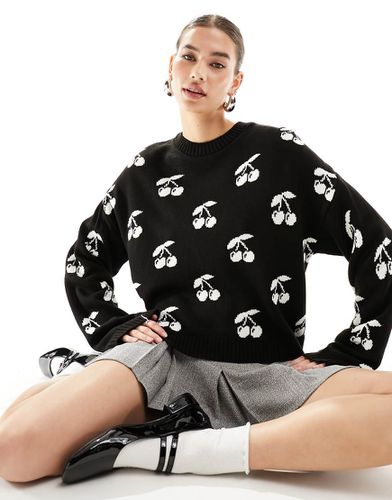 Pull en maille à manches longues et imprimé cerises - Noir - Asos Design - Modalova