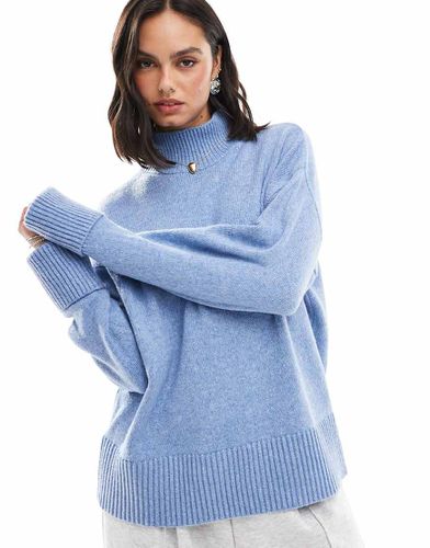 Pull en maille à rayures avec col montant et revers retroussés - Bleu - Asos Design - Modalova