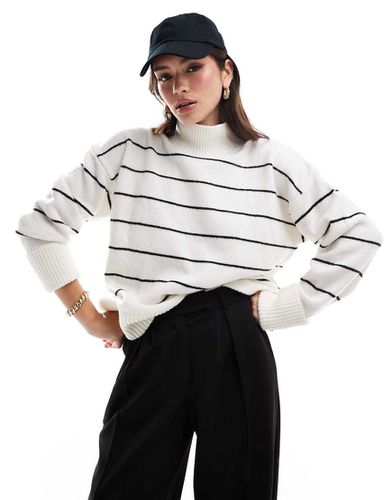 Pull en maille à rayures avec col montant et revers retroussés - Noir et blanc - Asos Design - Modalova