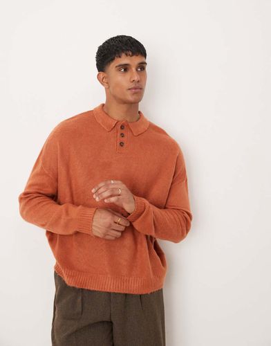 Pull oversize coupe carrée en tissu texturé brossé avec col polo - Rouille - Asos Design - Modalova