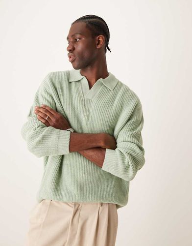 Pull oversize en maille à côtes anglaises avec col cranté - Vert sauge - Asos Design - Modalova