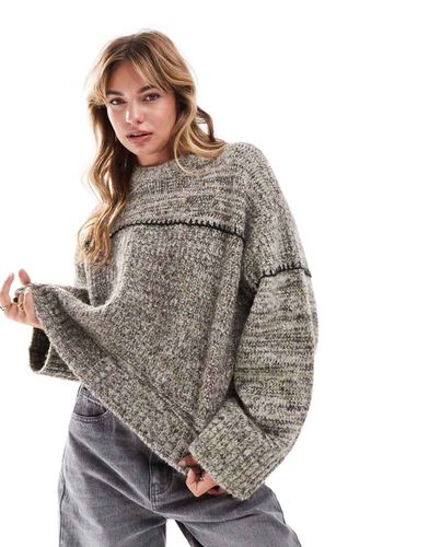 Pull ras de cou à surpiqûres effet couverture en maille torsadée - Asos Design - Modalova