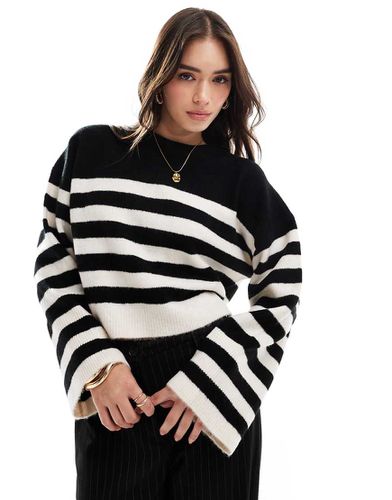 Pull ras de cou coupe carrée avec revers larges - Noir et blanc rayé - Asos Design - Modalova