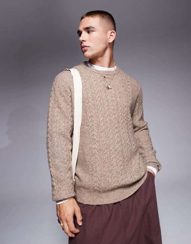 Pull ras de cou coupe souple décontractée en maille torsadée - Taupe - Asos Design - Modalova