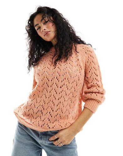 Pull ras-de-cou en maille pointelle lâche - Abricot - Asos Design - Modalova