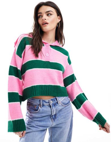 Pull rayé avec col boutonné - Rose et vert - Asos Design - Modalova