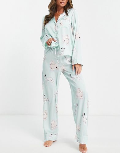 Pyjama avec chemise et pantalon en satin à imprimé chien - sauge - Asos Design - Modalova
