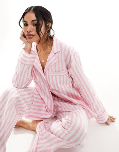 Pyjama avec chemise manches longues et pantalon en tissu tissé à rayures - Asos Design - Modalova